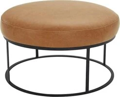 Amazon Brand – Rivet Revere Round Leather Iron-Framed Ottoman, 30.3"W, Cognac -Safavieh Furniture 41DayrmeOiL. AC
