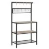 VASAGLE Bakers Rack, Coffee Bar, Kitchen Storage Shelf Rack With 10 Hooks, 3 Shelves, Adjustable Feet, For Microwave Oven, 15.7 X 33.1 X 66.9 Inches, Industrial, Greige And Black UKKS017B02