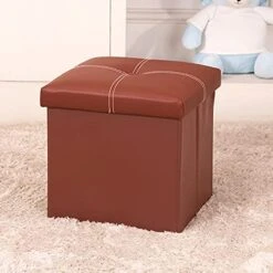 CDYD Storage PU Leather Footrest Stool Step Space Saving Square Strong Load Capacity Solid Furniture Home Office (Color : D)