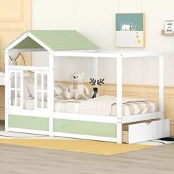 House Bed Full For Kids With Storage Drawer, Wood Cabin Tent Bed Frame For Girls Boys, Montessori Beds With Roof And Window, Full Size, Green 23 House Bed Full For Kids With Storage Drawer, Wood Cabin Tent Bed Frame For Girls Boys, Montessori Beds With Roof And Window, Full Size, Green -Safavieh Furniture 41DzNQx9iML. AC