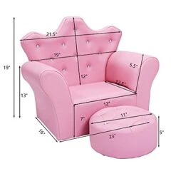 DORTALA Kids Sofa W/Ottoman, Pink Princess Couch W/Crown Shape & Embedded Crystal, PVC Leather Upholstered Armchair W/Solid Wooden Frame For Toddlers Girls, Lightweight Accent Chair, Pink 13 DORTALA Kids Sofa W/Ottoman, Pink Princess Couch W/Crown Shape & Embedded Crystal, PVC Leather Upholstered Armchair W/Solid Wooden Frame For Toddlers Girls, Lightweight Accent Chair, Pink -Safavieh Furniture 41E0i3YJpIS