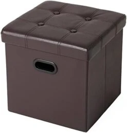 SONGMICS 15 Inches Folding Storage Ottoman, Cube Footrest, Puppy Step, Coffee Table With Hole Handles, Max. Static Load 660 Lb, Faux Leather, Black ULSF30B -Safavieh Furniture 41E376vFzGL. AC