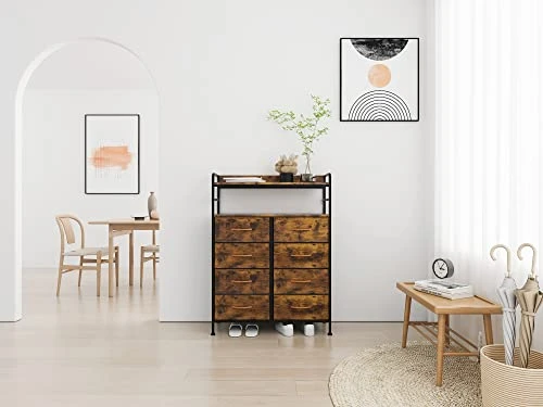 SAILUN Dresser 8 Drawers With Double Shelf, Tall Storage Organizer Unit For Bedroom/Living Room/Entryway, Wooden Front And Top, Rustic Brown 3 SAILUN Dresser 8 Drawers With Double Shelf, Tall Storage Organizer Unit For Bedroom/Living Room/Entryway, Wooden Front And Top, Rustic Brown - Image 3