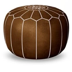 Mina Stuffed Moroccan Leather Pouf Ottoman, 20" Diameter And 13" Height (Brown)