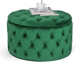 Homebeez Round Velvet Storage Ottoman, Button Tufted Footrest Stool Coffee Table For Living Room (Grey) -Safavieh Furniture 41EWePDtYnL. AC