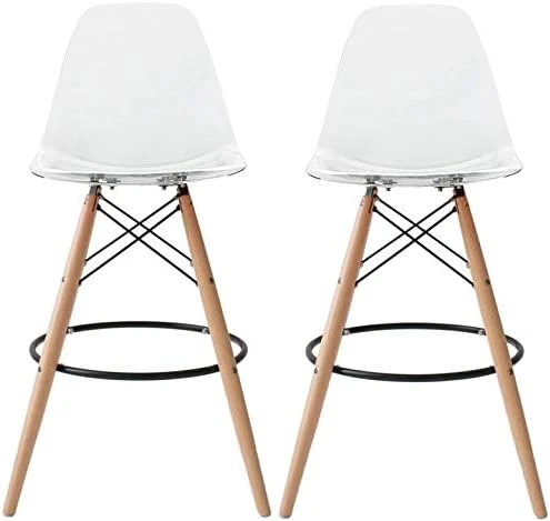 2xhome - Set Of Two (2) -Black- 25" Seat Height Molded Plastic Modern Counter Stools With Backs And Armless Natural Legs Wood Eiffel Legs Dowel-Leg 10 2xhome - Set Of Two (2) -Black- 25" Seat Height Molded Plastic Modern Counter Stools With Backs And Armless Natural Legs Wood Eiffel Legs Dowel-Leg - Image 10