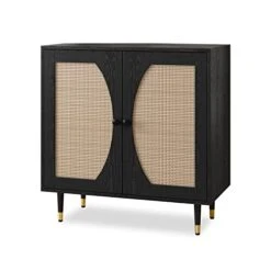 Black Buffet Sideboard Cabinet, Sideboards And Buffets With Natural Rattan Doors, Modern Entryway Console Table With Storage, Accent Storage Cabinet With Adjustable Shelves For Living Dining Room -Safavieh Furniture 41EcV3titcL
