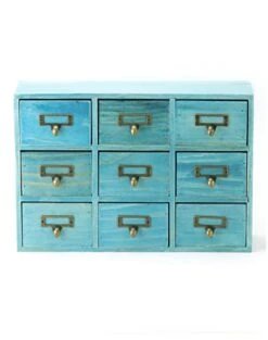 QWORK Desk Drawer Organizer, Wooden Vintage Apothecary Cabinet With 9 Drawers, Home Office & Tea & Dresser Bedroom Organization And Storage, Traditional Apothecary Cabinet, Blue -Safavieh Furniture 41EfNkPjpSL