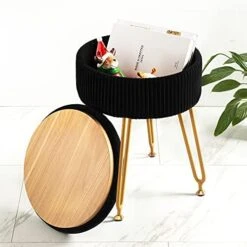 Velvet Storage Ottoman Foot Rest, Upholstered Pleated Round Footrest Vanity Stool With Metal Legs, Coffee Table Top Cover, Modern Accent Stools,Makeup Footstool, Suitable For Living Room And Bedroom -Safavieh Furniture 41EfqYYIaXS. AC