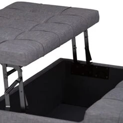 SIMPLIHOME Harrison 36 Inch Wide Square Coffee Table Lift Top Storage Ottoman In Upholstered Slate Grey Tufted Linen Look Fabric For The Living Room, Transitional -Safavieh Furniture 41EgljBtG7L