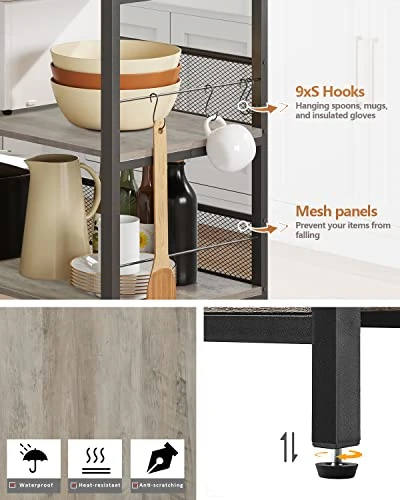 BEEWOOT Kitchen Island, Coffee Bar, Kitchen Shelf With Large Workstation, Kitchen Bakers Rack With 9 Hooks, 39.4 ”L × 17.7” W × 35.4”H, Stable Steel Structure And Easy Assembly, Greige KI01BG010 4 BEEWOOT Kitchen Island, Coffee Bar, Kitchen Shelf With Large Workstation, Kitchen Bakers Rack With 9 Hooks, 39.4 ”L × 17.7” W × 35.4”H, Stable Steel Structure And Easy Assembly, Greige KI01BG010 - Image 4