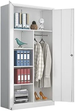 Metal Armoire Wardrobe Closet Cabinet For Hanging Clothes With Lock Doors, -72" Steel Lockable Wardrobe Storage Locker Clothes Organizer For Bedroom, Laundry Room (White) -Safavieh Furniture 41EpmFduiHL. AC