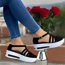 XHLEMON Sandals For Women Casual Dressy Summer Slip On Ankle Strap Platform Wedges Flat Buckle Up Walking Shoes -Safavieh Furniture 41ErYUDVKRL