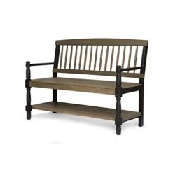 Christopher Knight Home Eddie Indoor Farmhouse Acacia Wood Bench With Shelf, Gray And Black Finish