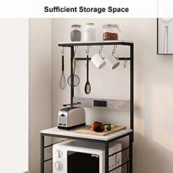 GiftGo Kitchen Bakers Rack With Power Outlet, Coffee Bar Table 4 Tiers, Kitchen Microwave Stand Multifunctional Kitchen Storage Shelf Rack For Spices, Pots And Pans (Grey) -Safavieh Furniture 41EwxmeTaHL