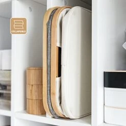 Naturoom 60L Bamboo Storage Basket | Laundry Hamper, Folding Bamboo Frame Fabric Shelf Basket With Handles, Large Cube Organizer For Bathroom, Bedroom Dirty Clothes/Towels/Blankets/Toys Storage Bin -Safavieh Furniture 41ExPZmhb3L