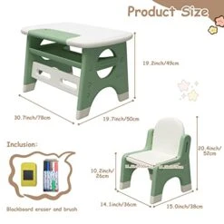 Benarita Kids Drawing Table And Chair Set With Watercolor Pen And Blackboard Eraser Activity Table With Storage Shelf Toddler Furniture Set For Drawing Reading Indoor Gift For Boys Girls Green -Safavieh Furniture 41EyiP1OPIL