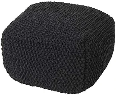 Christopher Knight Home Joyce Knitted Cotton Square Pouf, Dark Grey 8 Christopher Knight Home Joyce Knitted Cotton Square Pouf, Dark Grey - Image 8