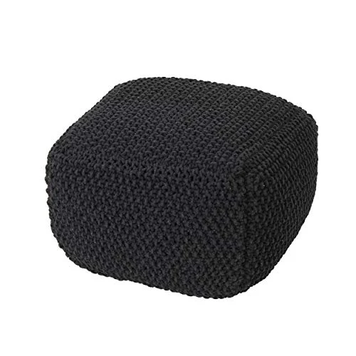 Christopher Knight Home Joyce Knitted Cotton Square Pouf, Dark Grey 1 Christopher Knight Home Joyce Knitted Cotton Square Pouf, Dark Grey
