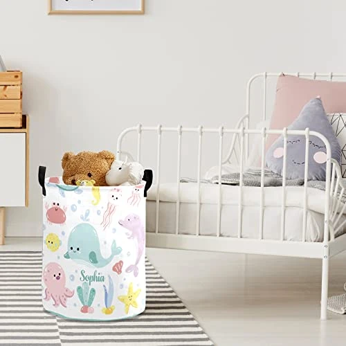 Personalized Laundry Basket Hamper,Cute Ocean Animal,Collapsible Storage Baskets With Handles For Kids Room,Clothes, Nursery Decor 3 Personalized Laundry Basket Hamper,Cute Ocean Animal,Collapsible Storage Baskets With Handles For Kids Room,Clothes, Nursery Decor - Image 3