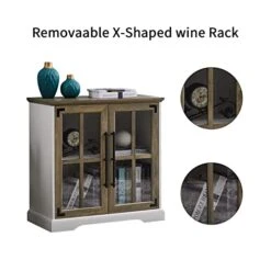 Okvnbjk Coffee Bar Cabinet, 32 Inch Accent Cabinet/Buffet Cabinet With Adjustable Shelves For Kitchen/Sideboard (Barnwood/White) -Safavieh Furniture 41F8o69iVZL