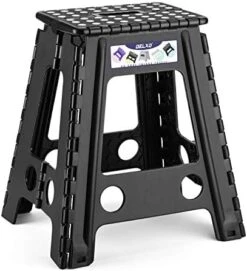 Delxo 16” Folding Step Stool In Black,1 Pack Premium Heavy Duty Foldable Stool For Adults,Portable Collapsible Plastic Step Stool,Non Slip Folding Stools For Kitchen Bathroom Bedroom Up To 400LBS -Safavieh Furniture 41FAnUEi3UL. AC