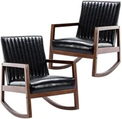 HNY Mid Century Rocking Nursery Chair With Wood Frames, Faux Leather Upholstered Farmhouse Living Room Armchair, For Living Room Bedroom, Light Brown -Safavieh Furniture 41FHAbxX5JL. AC