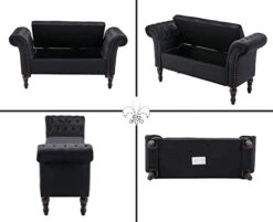 Guyou Tufted Storage Bench For Bedroom End Of Bed With Arms, Velvet Armed Entryway Bench With Storage Upholstered 51” Ottoman Bench With Nailed Trim For Window Seat Foyer Living Room (Black) -Safavieh Furniture 41FMlNTnJQL