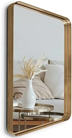 Wallcharmers 20” Round Gold Bathroom Mirror | Large Wall Mounted Decorative Vanity Mirror -Safavieh Furniture 41FXF2irOXL. AC