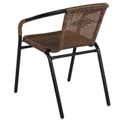 Flash Furniture Lila 28'' Square Glass Metal Table With Dark Brown Rattan Edging And 2 Dark Brown Rattan Stack Chairs -Safavieh Furniture 41FYjYfhK4L