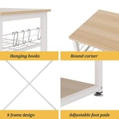 SogesGame 3-Tier Baker's Rack, Kitchen Utility Microwave Oven Stand Storage Shelf With Hooks Multifunctional Workstation For Kitchen, Living Room And Corridor,White -Safavieh Furniture 41FZLInXswL