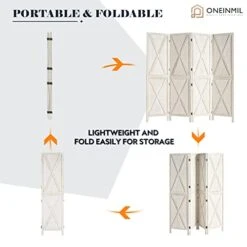 Oneinmil Room Divider, Room Dividers And Folding Privacy Screens, Partition Wall Dividers For Rooms, Room Separator, Temporary Wall, Privacy Folding Screen, Rustic Barnwood (White) 11 Oneinmil Room Divider, Room Dividers And Folding Privacy Screens, Partition Wall Dividers For Rooms, Room Separator, Temporary Wall, Privacy Folding Screen, Rustic Barnwood (White) -Safavieh Furniture 41FaOQA221L