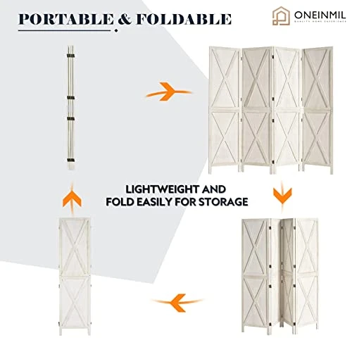 Oneinmil Room Divider, Room Dividers And Folding Privacy Screens, Partition Wall Dividers For Rooms, Room Separator, Temporary Wall, Privacy Folding Screen, Rustic Barnwood (White) 4 Oneinmil Room Divider, Room Dividers And Folding Privacy Screens, Partition Wall Dividers For Rooms, Room Separator, Temporary Wall, Privacy Folding Screen, Rustic Barnwood (White) - Image 4
