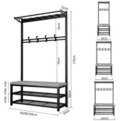 Entryway Bench With Coat Rack, Hall Tree With Bench And Shoe Storage, 2-Tier Storage Shelf And 7 Hooks Removable, Industrial Accent Furniture With Steel Frame ( Metal : White , Size : 31.5"W X 13"D X 15 Entryway Bench With Coat Rack, Hall Tree With Bench And Shoe Storage, 2-Tier Storage Shelf And 7 Hooks Removable, Industrial Accent Furniture With Steel Frame ( Metal : White , Size : 31.5"W X 13"D X -Safavieh Furniture 41Fi73rflDL