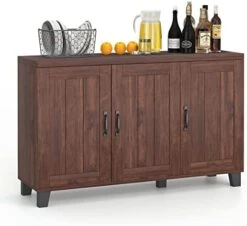 Giantex Buffet Cabinet Kitchen Storage Cupboard - 3 Door Sideboard With Adjustable Shelves, Cable Management Holes, Anti-Tipping Kits, Coffee Bar Console Cabinet For Living Room (Brown) -Safavieh Furniture 41FlUQIxWAL. AC
