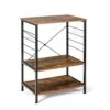 Giantex Kitchen Baker’s Rack, 3-Tier Microwave Stand With 10 Hooks, Industrial Style Standing Utility Storage Shelf & Spice Rack Organizer Wood Workstation Metal Frame (Rustic Brown & Black)