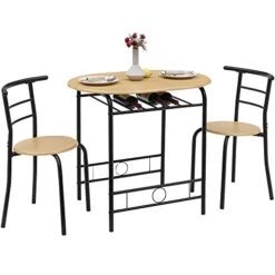 VECELO 3-Piece Bar Table Set, Round Tabletop & Chair For Kitchen Dining Room Breakfast, Built-in Wine Rack, Space Saving[X-Large], 33.46" Length X 23.6" Width, Black And Natural -Safavieh Furniture 41FrOkEA6WL