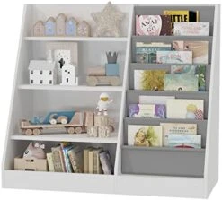 White 4 Tier Kids Wooden Bookshelf, Five Layer Sling Bookcase, Kids Storage Book Rack, Book And Toy Organizer Cabinet, Book Display, For Playroom, Bedroom, Study Living Room, Nursery,Classroom -Safavieh Furniture 41Ft5a14R2L. AC