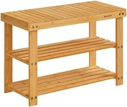 SONGMICS Shoe Rack Bench, 3-Tier Bamboo Shoe Storage Organizer, Entryway Bench, Holds Up To 286 Lb, For Entryway Bathroom Bedroom, Black ULBS04H -Safavieh Furniture 41FzIpUUgeL. AC