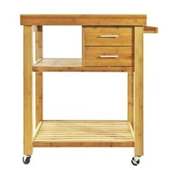 Home Aesthetics Bamboo Rolling Kitchen Island Cart, Butcher Block Food Kitchen Prepping Cart Trolley On Wheels, Rolling Wood Kitchen Cart With Drawers Shelves, Towel Rack, Locking Casters -Safavieh Furniture 41G0xWDK4aL