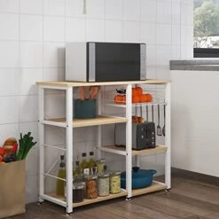 SogesGame 3-Tier Baker's Rack, Kitchen Utility Microwave Oven Stand Storage Shelf With Hooks Multifunctional Workstation For Kitchen, Living Room And Corridor,White -Safavieh Furniture 41G1BFT83ZL