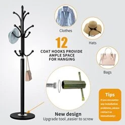 Tenkovic Freestanding Metal Coat Rack Stand, Quartz Base Hall Tree With 12 Hooks, Coat Hanger For Entryway, Hallway (Black) -Safavieh Furniture 41G26dV9O1L