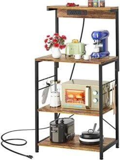 Topfurny Baker‘s Rack With Power Outlet, Microwave Stand Kitchen Storage Shelf, Kitchen Organizer Rack With 5 Hooks, Industrial Coffee Bar Table For Kitchens With Storage, Black -Safavieh Furniture 41G5YlBXn5L. AC