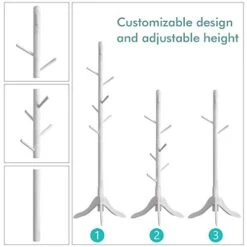 Vlush Free Standing Coat Rack, 8 Hooks Wooden Coat Hat Tree Coat Hanger Holder Enterway Hall Tree With Solid Rubber Wood Base For Coat, Hat, Clothes, Scarves, Handbags, Umbrella-White -Safavieh Furniture 41G8vivBRXL