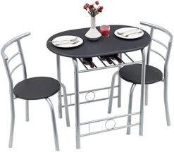 VECELO 3-Piece Bar Table Set, Round Tabletop & Chair For Kitchen Dining Room Breakfast, Built-in Wine Rack, Space Saving[X-Large], 33.46" Length X 23.6" Width, Black And Natural -Safavieh Furniture 41GCyRpnVhL. AC 1