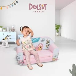 Delsit Toddler Couch & Kids Sofa - European Made Children's 2 In 1 Flip Open Foam Double Sofa - Kids Folding Sofa, Kids Couch - Comfy Fold Out Lounge (Mermaid) -Safavieh Furniture 41GEIuuq6nL