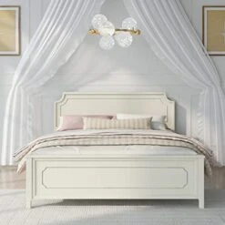 6 Pieces King Bedroom Sets, Rubber Wood King Size Platform Bed With Nightstand*2, Chest, Mirror And Dresser, Simple Style Wooden Bedroom Furniture Set For Teens Adults, Milky White -Safavieh Furniture 41GI8wlGjHL