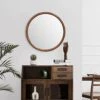 SIERSOE Round Wood Mirror 24 Inch, Wall Framed Bathroom Mirror For Vanity Farmhouse Rustic Mirror