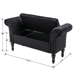 Guyou Tufted Storage Bench For Bedroom End Of Bed With Arms, Velvet Armed Entryway Bench With Storage Upholstered 51” Ottoman Bench With Nailed Trim For Window Seat Foyer Living Room (Black) -Safavieh Furniture 41GSW7hI2zL
