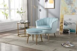 Modern Velvet Accent Chair With Ottoman Set, Upholstered Tufted Barrel Chair Leisure Chair With Footrest And Metal Legs For Living Reading Room Bedroom Office (Light Blue) -Safavieh Furniture 41GSdvbwTXL